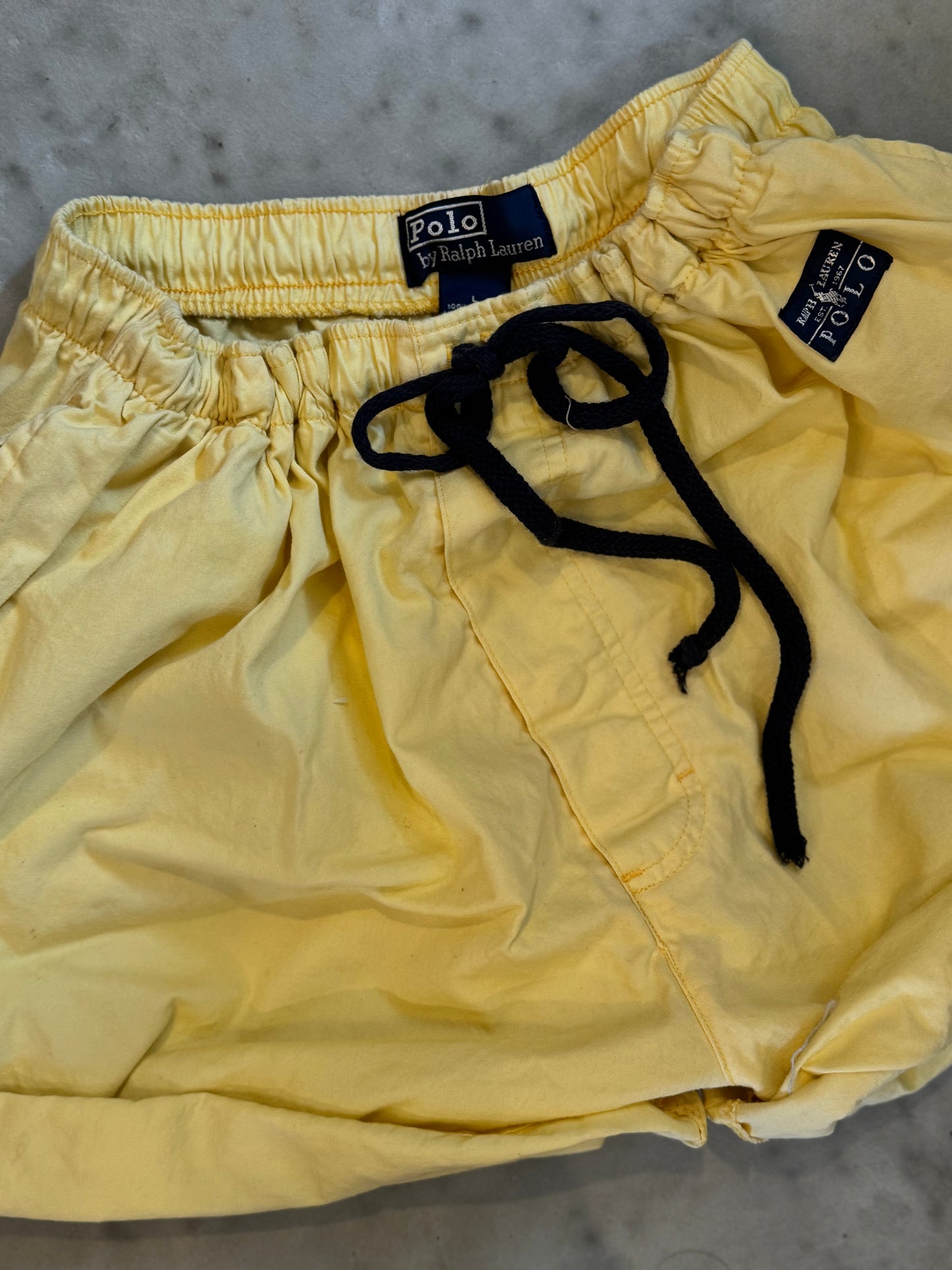 Yellow Polo Drawstring Shorts 90s Cotton