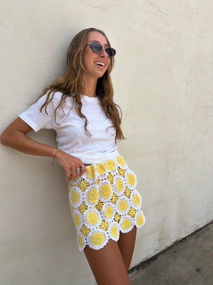 Sunshine Yellow Crochet Mini Skirt