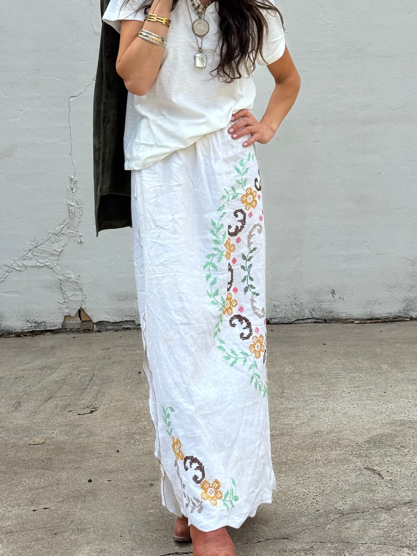 Embroidered Tablecloth Maxi Skirt