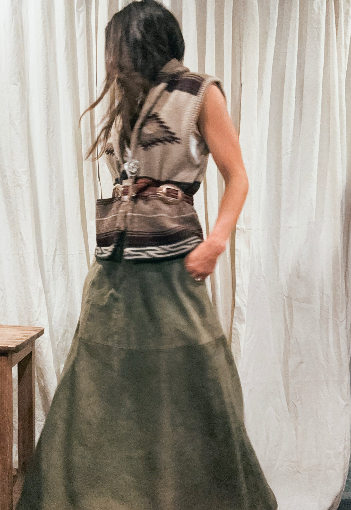 Olive Green Suede Maxi Skirt