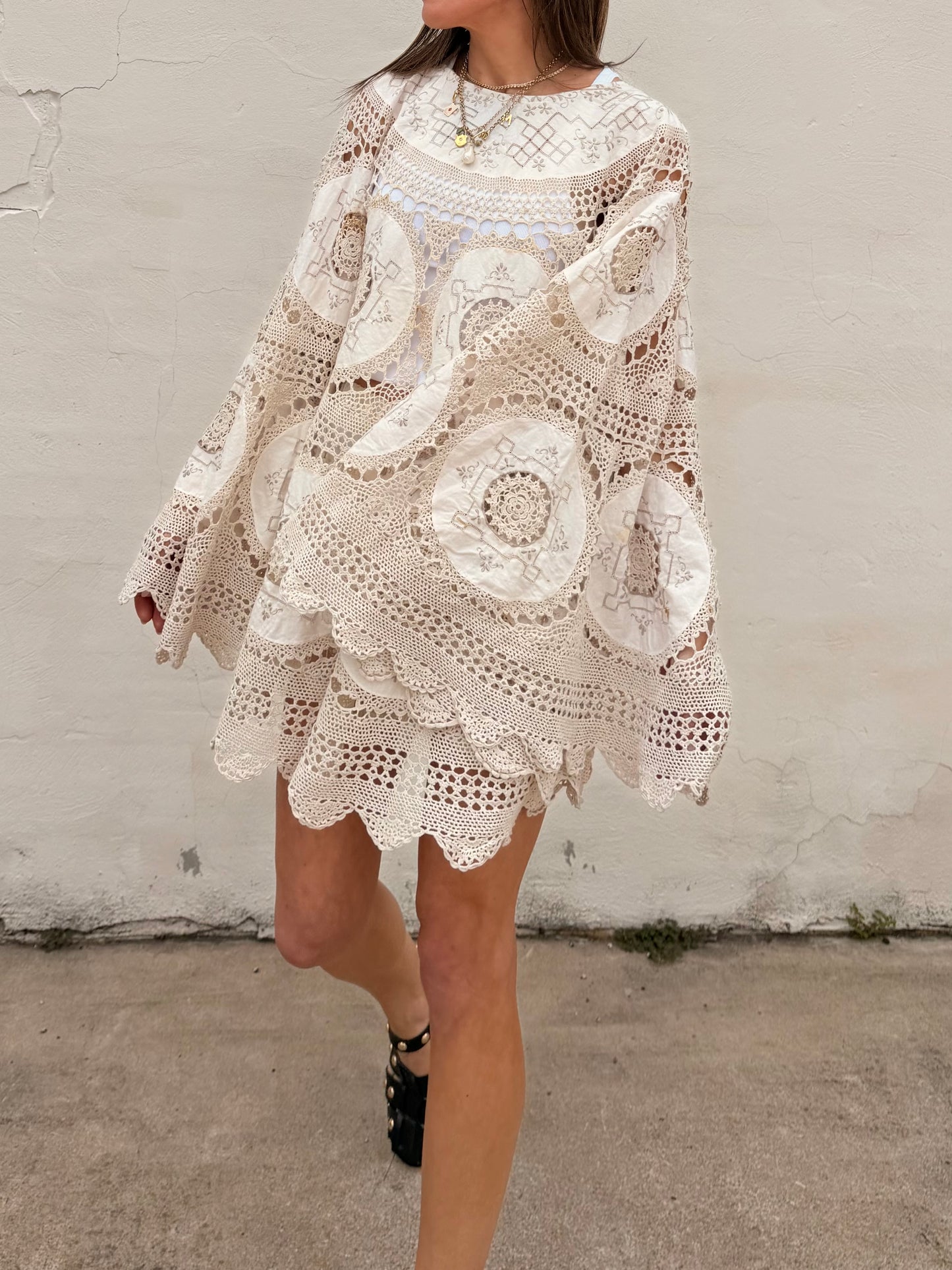 Crochet Cape Dress Ecru