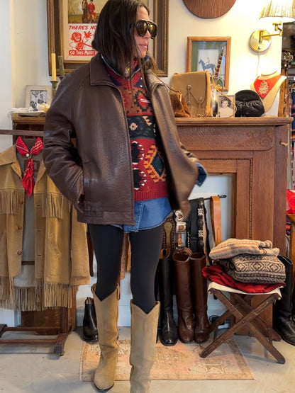 Brown Pebbled Leather Bomber