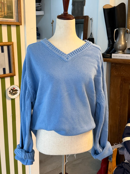 90s LL Bean Cotton V Neck French Blue