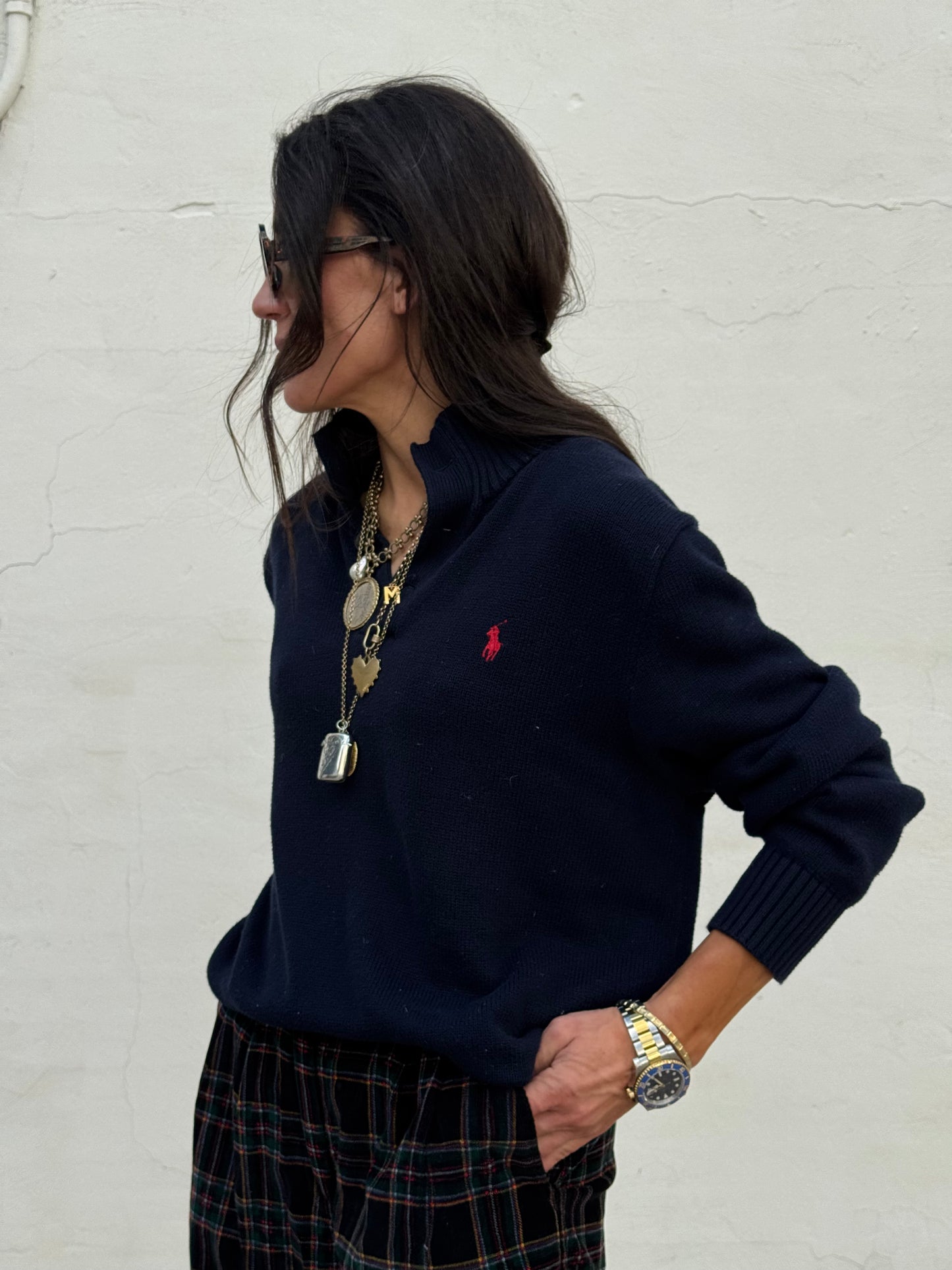 Navy Cotton Polo Neck Knit