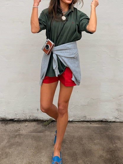 Cotton Elastic Waist Shorts Red