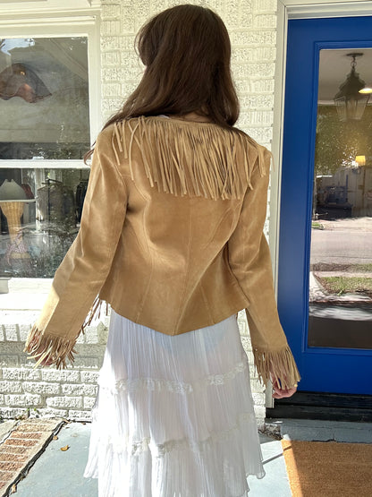 Cropped Tan Suede Fringe Jacket