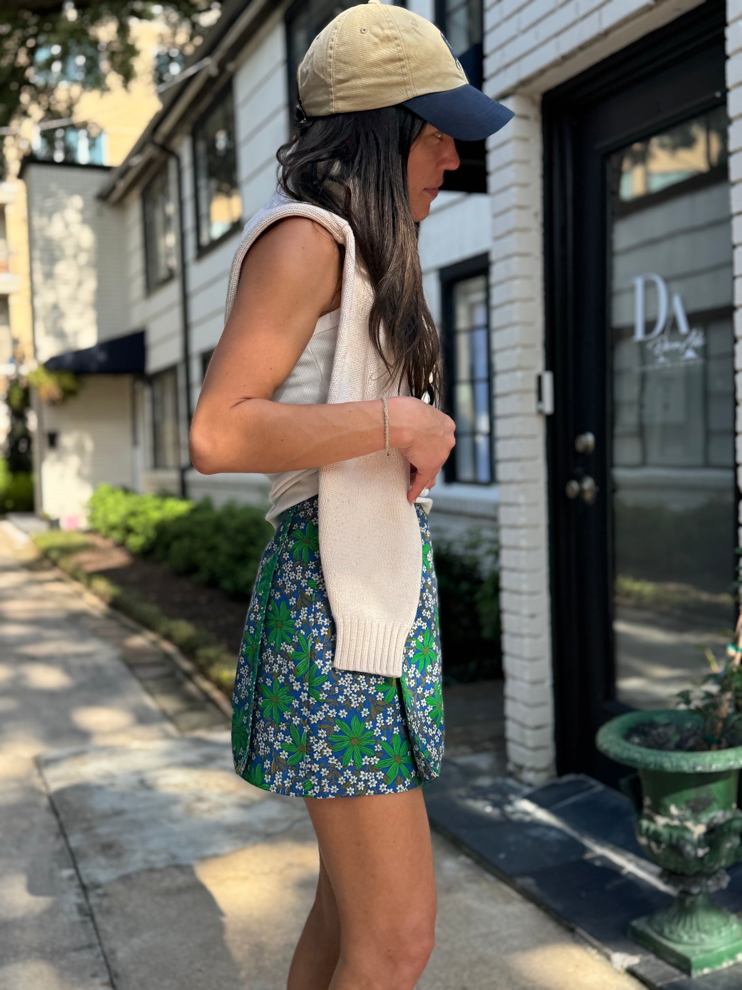 Blue Green Floral 60s Mini Skort