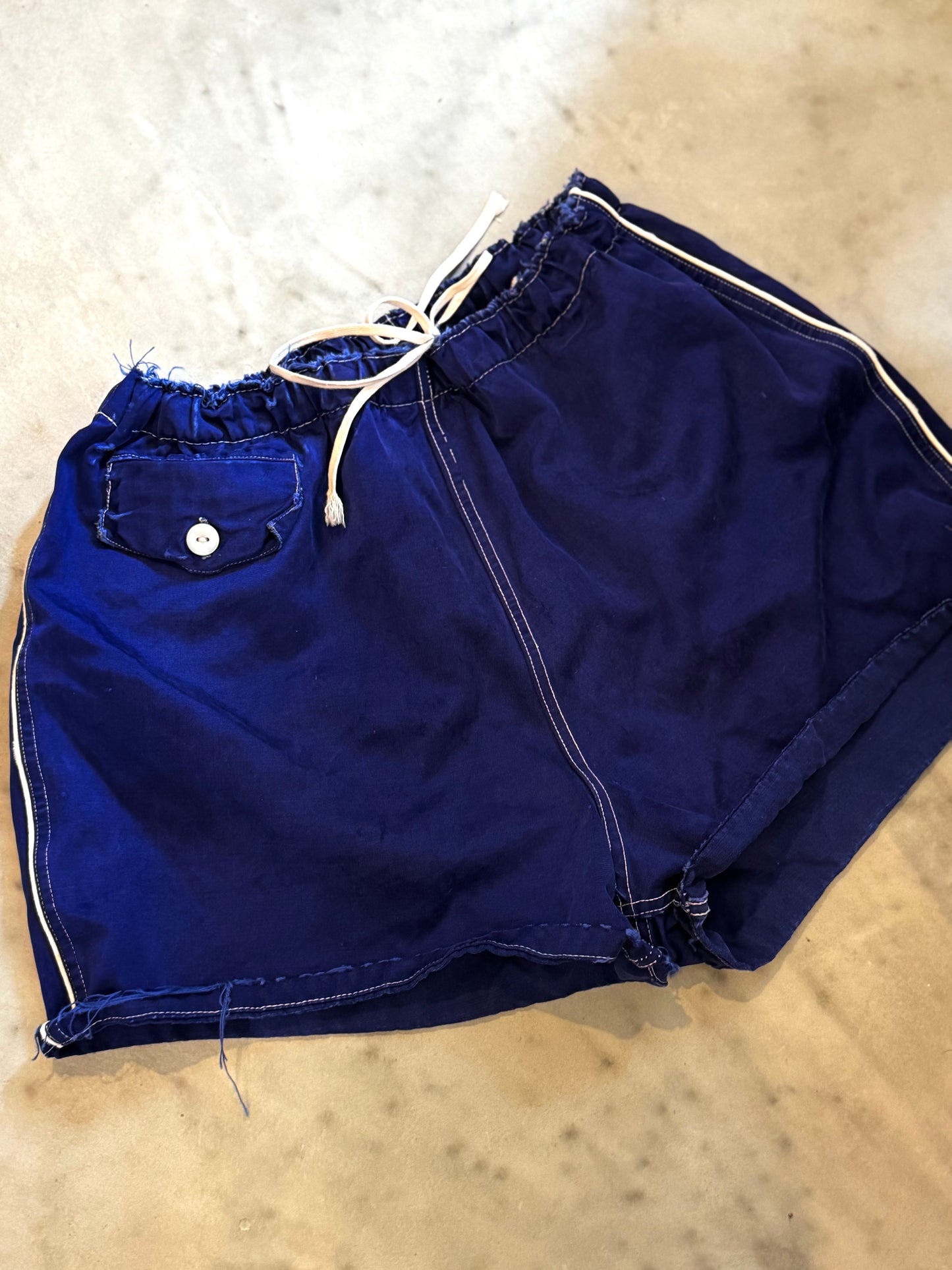 Blue Side Stripe 70s Cotton Shorts