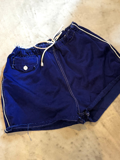 Blue Side Stripe 70s Cotton Shorts