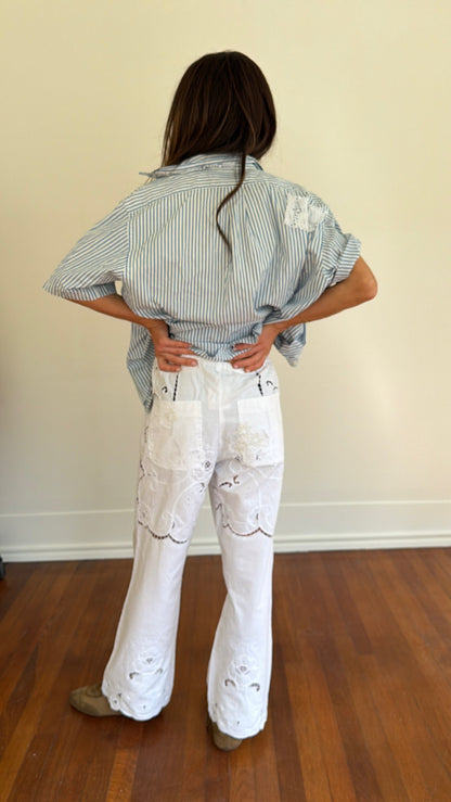 White Linen Lace Pants