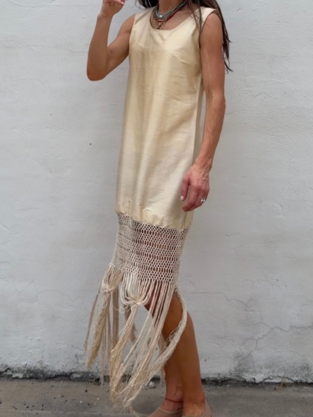 Silk Antique Knotted Fringe Dress
