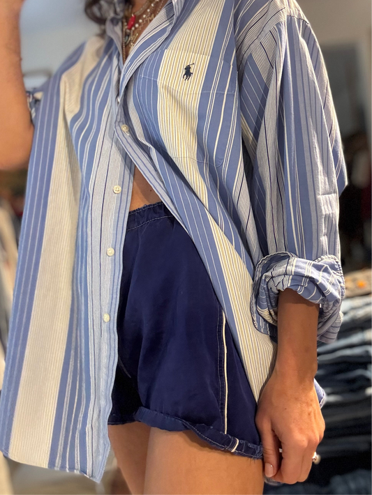 Blue Side Stripe 70s Cotton Shorts