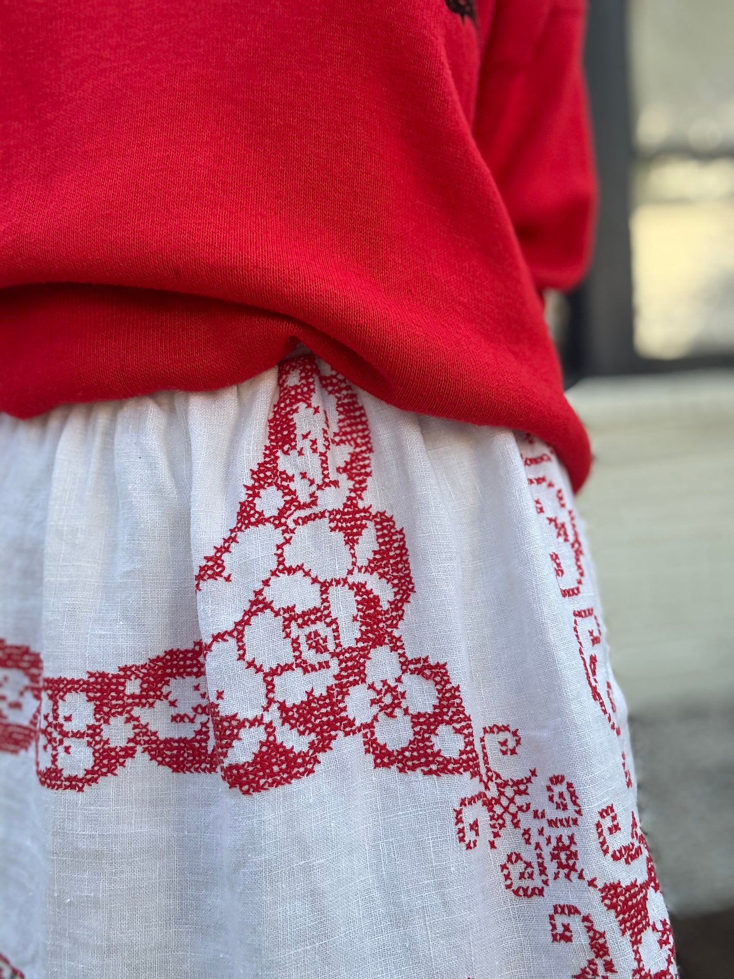 Red Cross-stitched Mini