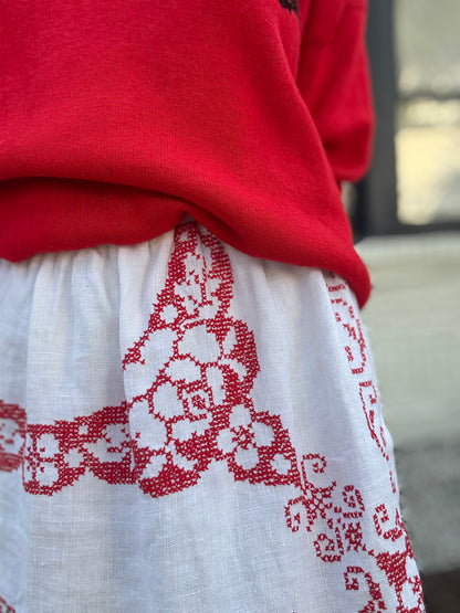 Red Cross-stitched Mini