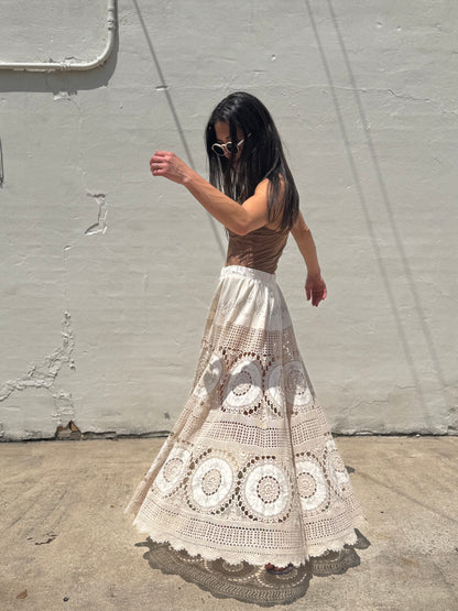 Crochet Lace Circle Skirt Beige