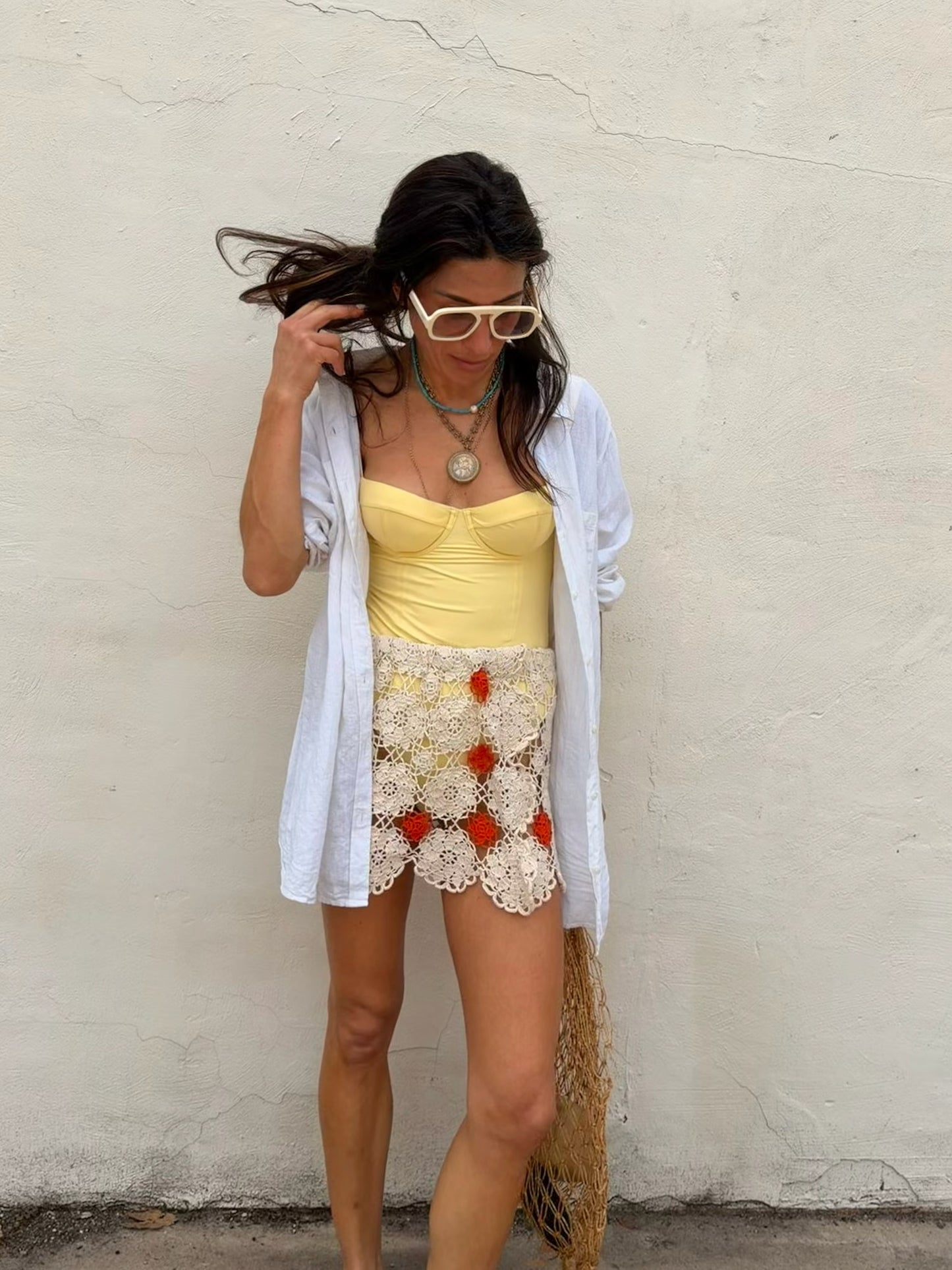 Orange and Ivory Crochet Mini Skirt