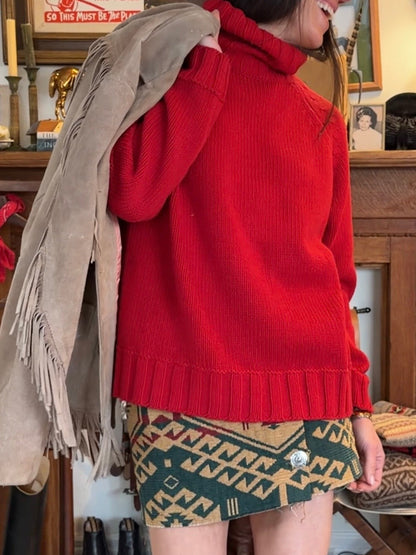 90s Red Cotton Turtleneck Sweater