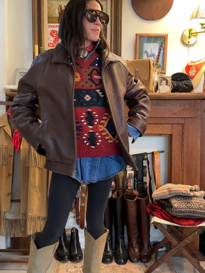 Brown Pebbled Leather Bomber