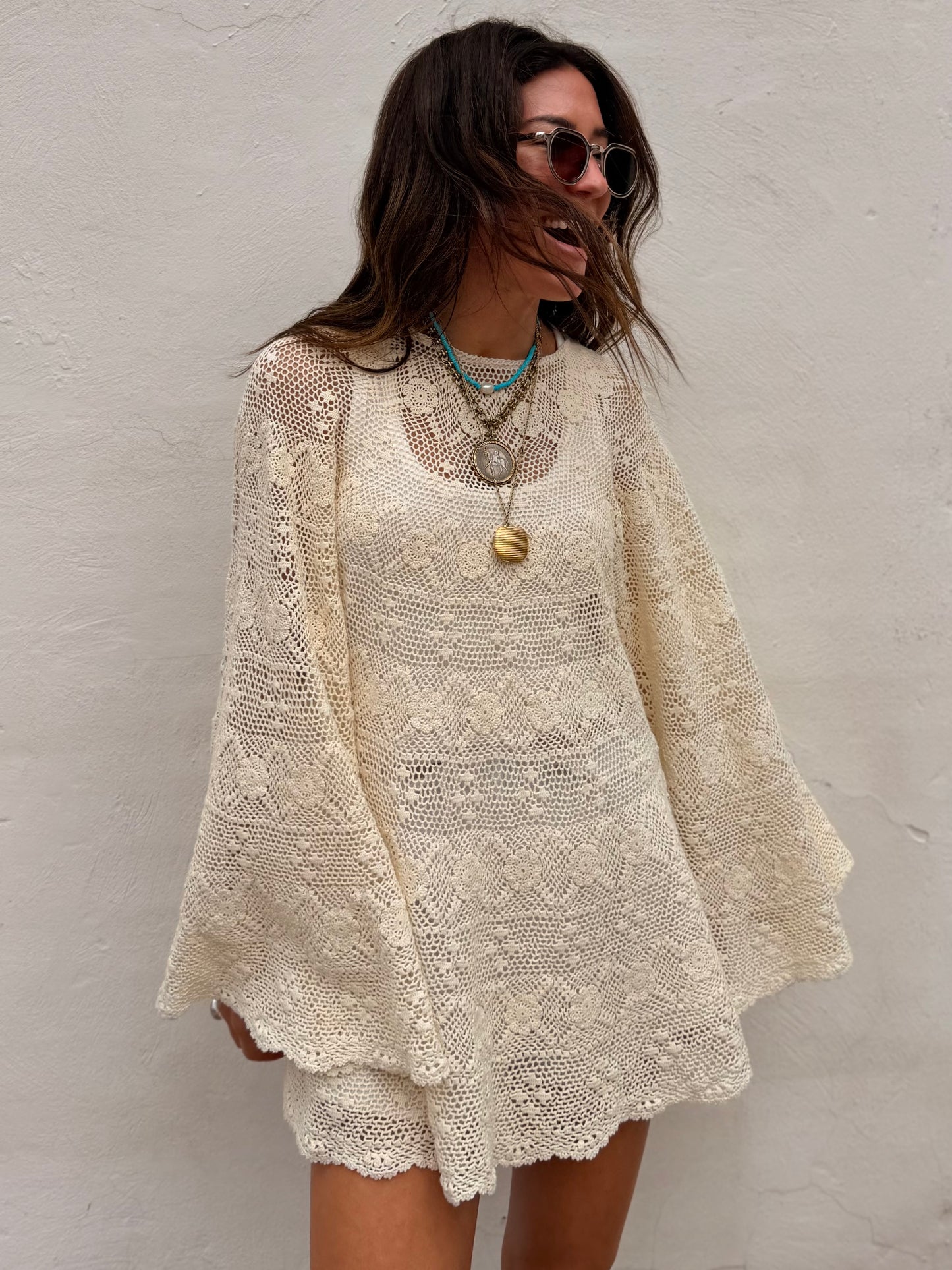 Crochet Bell Sleeve Tunic Dress