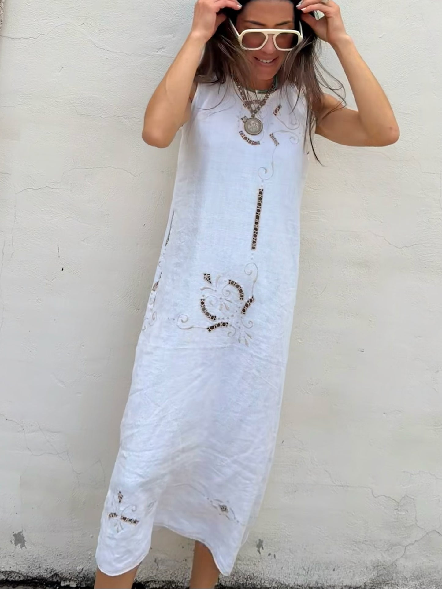 White Cutwork Midi Dress