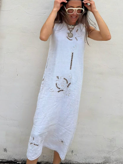 White Cutwork Midi Dress