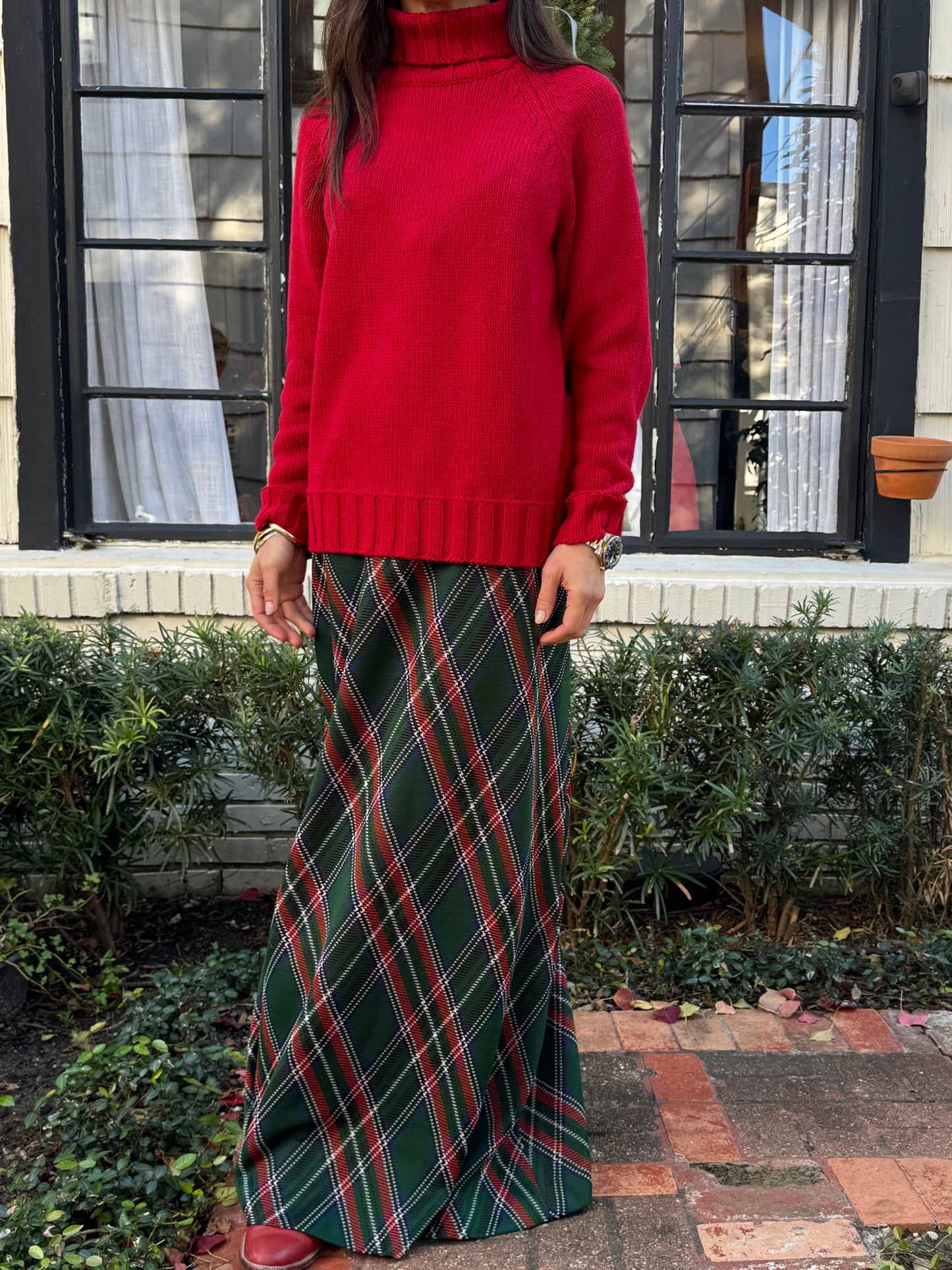 70s Green Tartan Stretch Maxi