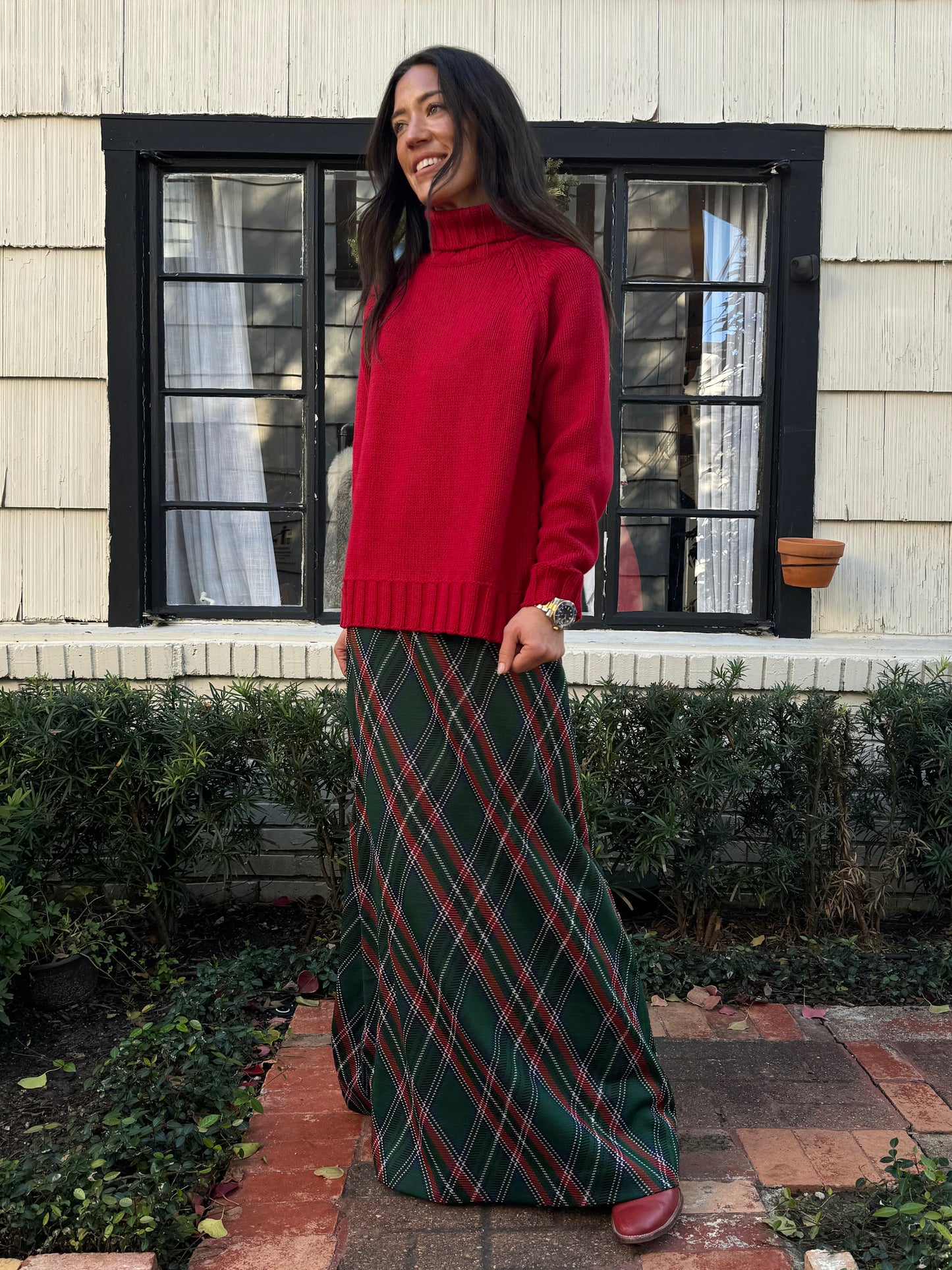70s Green Tartan Stretch Maxi