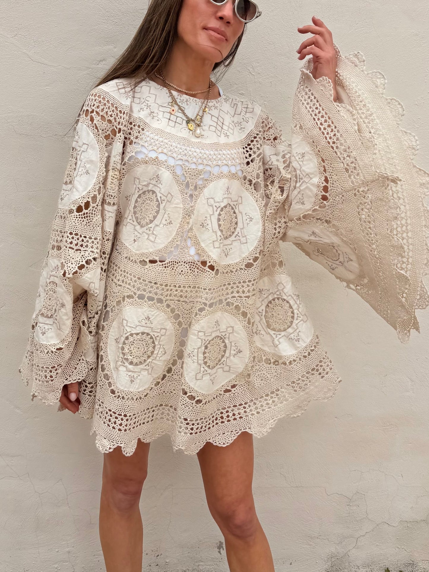 Crochet Cape Dress Ecru