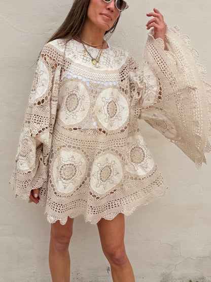 Crochet Cape Dress Ecru