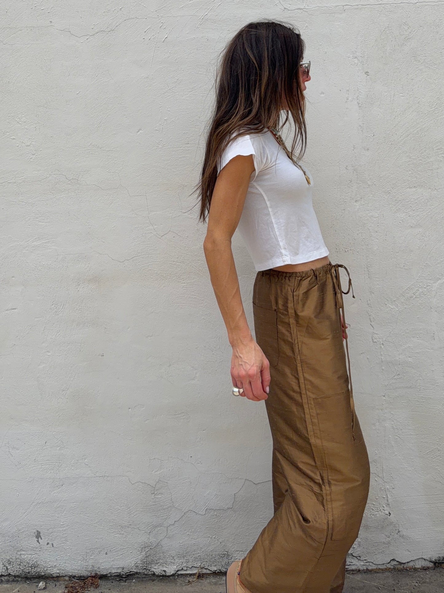 Silk Dupioni Drawstring Pants Bronze