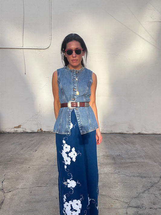 Appliqué Tablecloth Maxi Skirt
