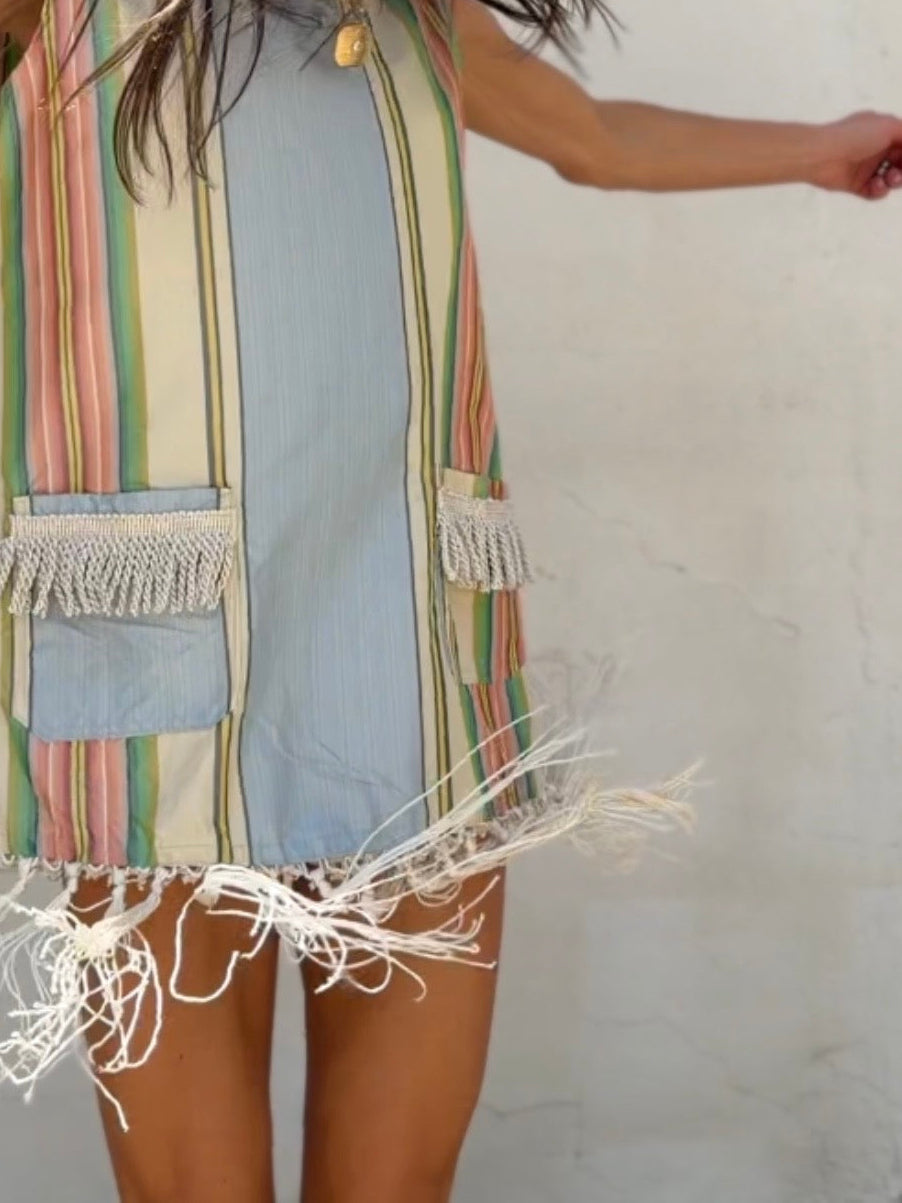 Silk Dupioni Fringe Mini Dress