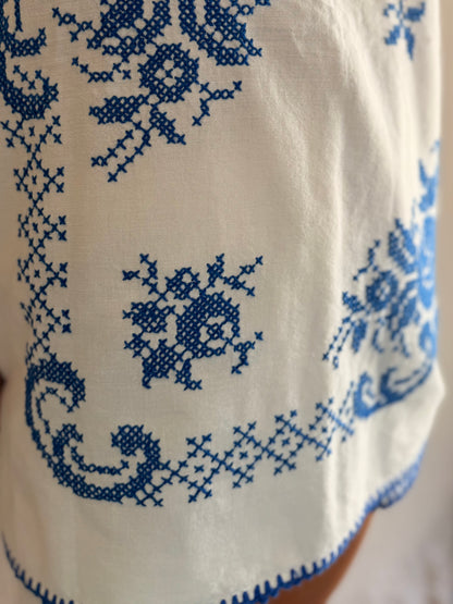 Blue European Cross-Stitched Set