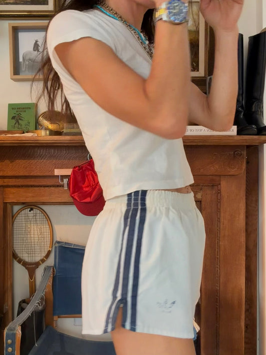 Vtg Adidas Cotton Trefoil Shorts White Navy
