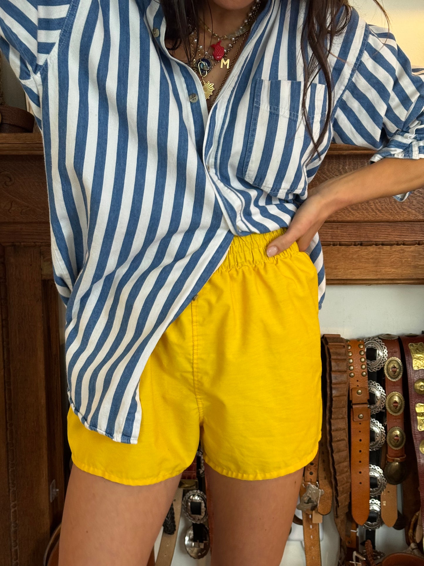 Yellow Nylon 70s Shorts