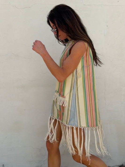 Silk Dupioni Fringe Mini Dress
