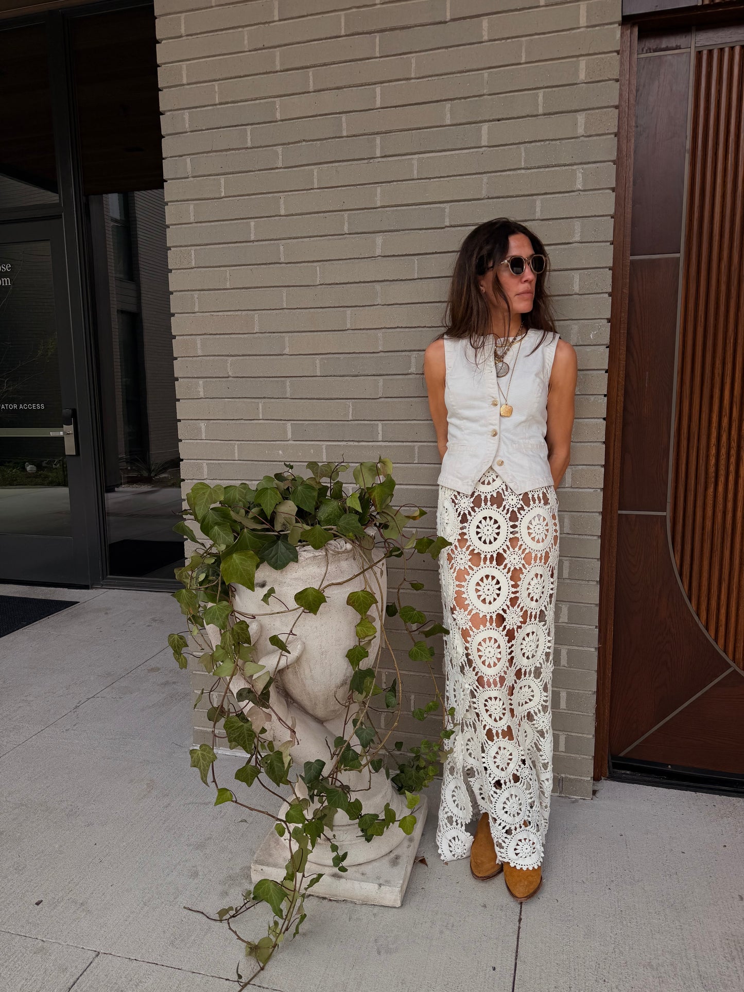 Crochet Tablecloth Skirt in Cream