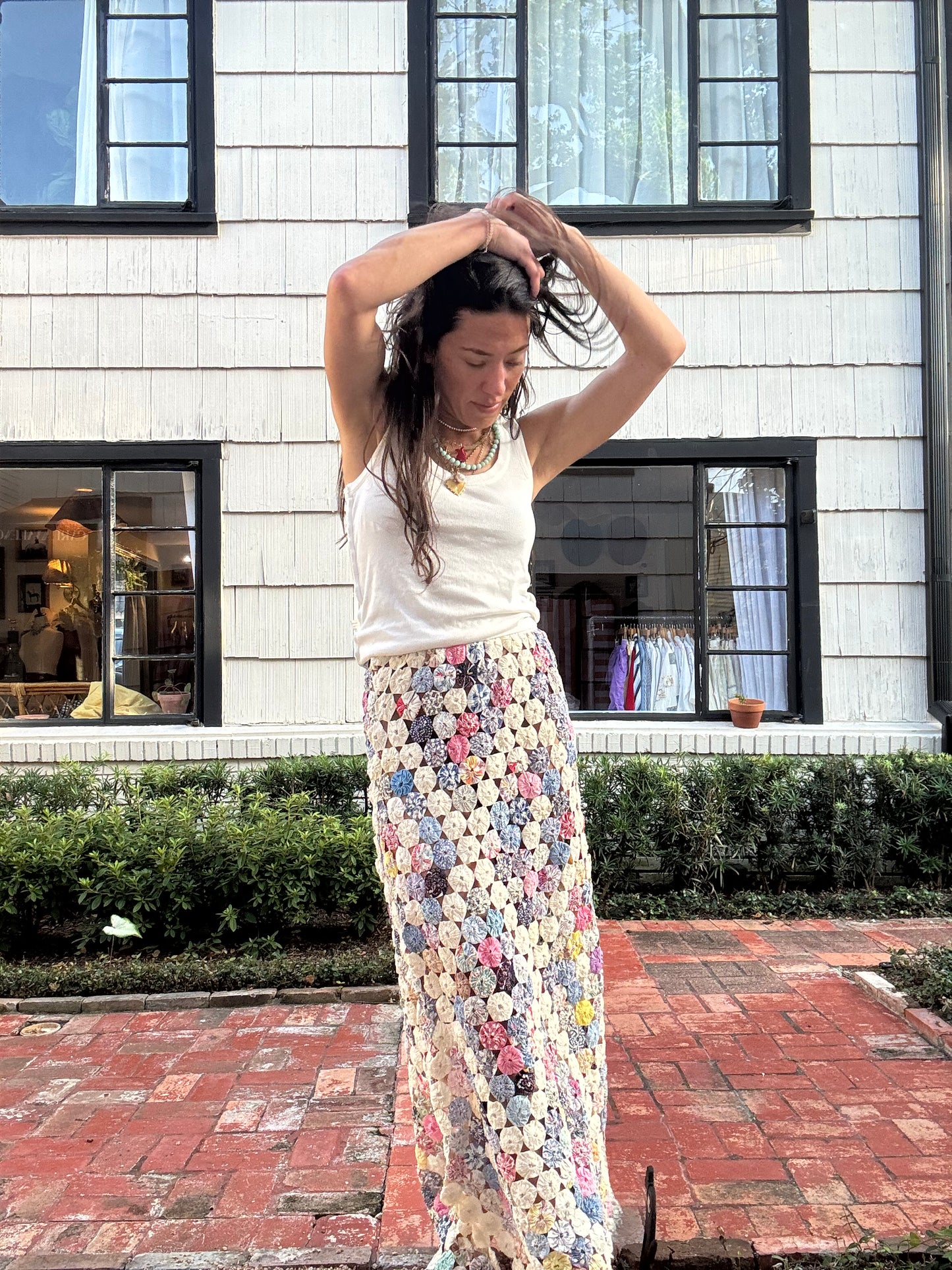 Cream/Pink Maxi YoYo Skirt
