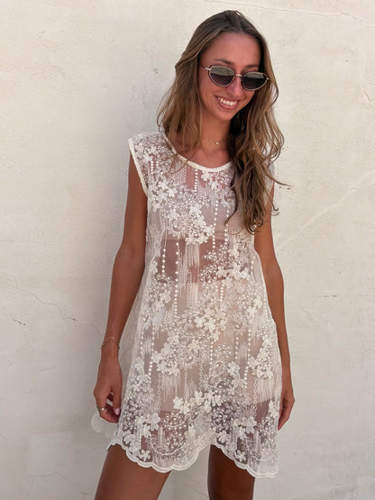 Sheer Organza Lace Mini Dress