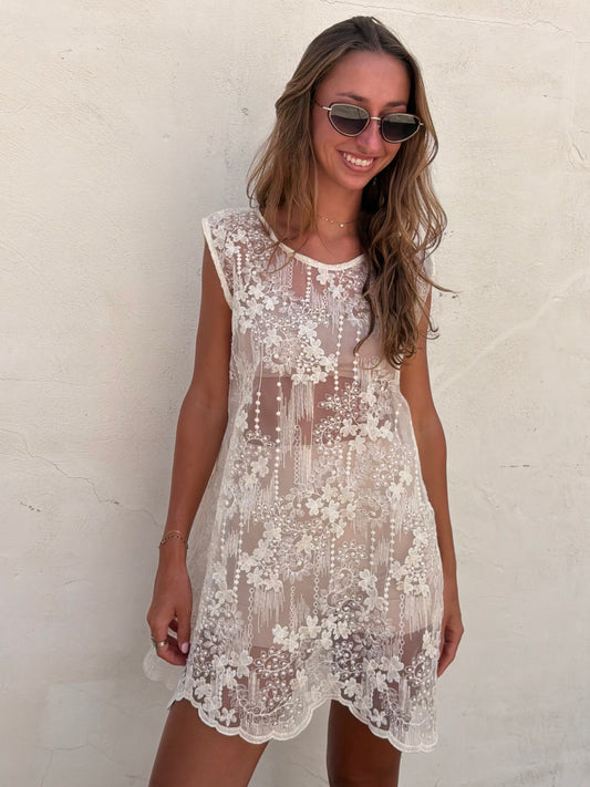 Sheer Organza Lace Mini Dress