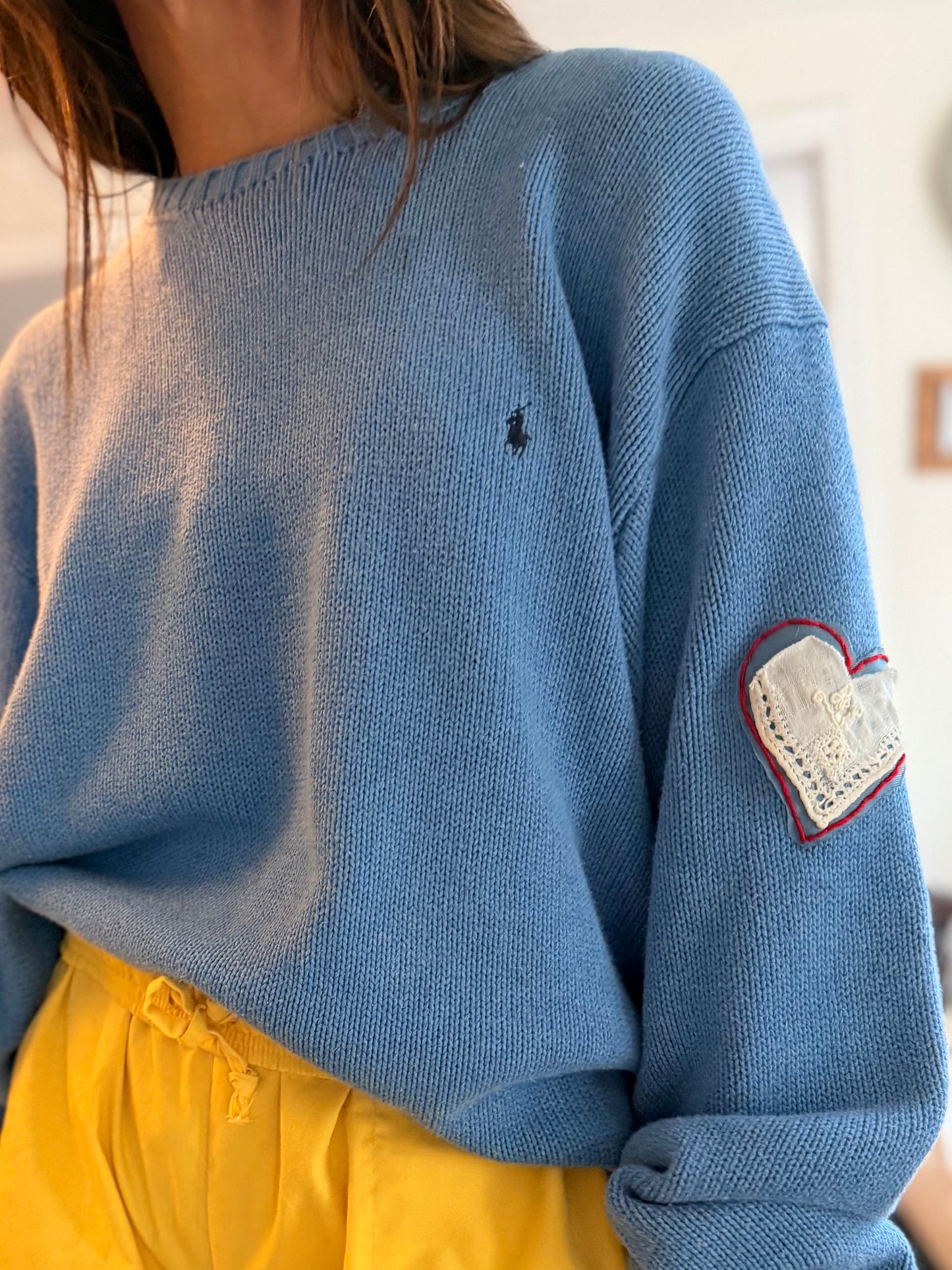 RL Cotton Knit With CV Hand-stitched Heart Patch