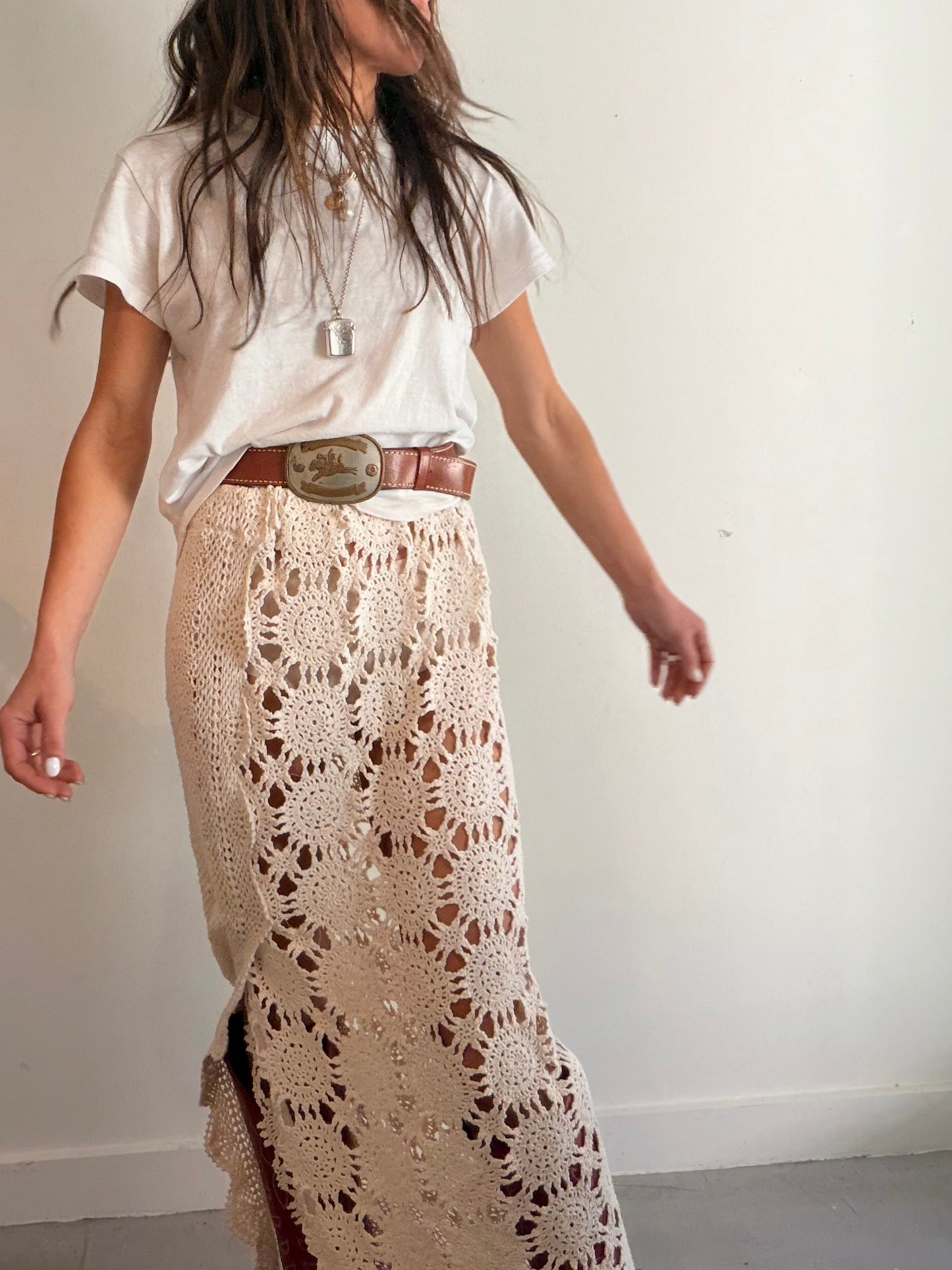 Crochet Maxi Skirt in Ivory