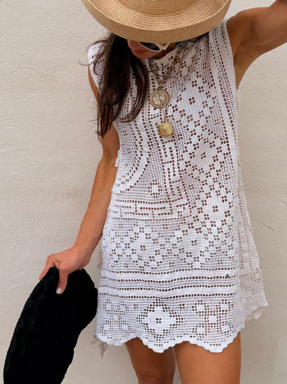 Crocheted Mini Dress White