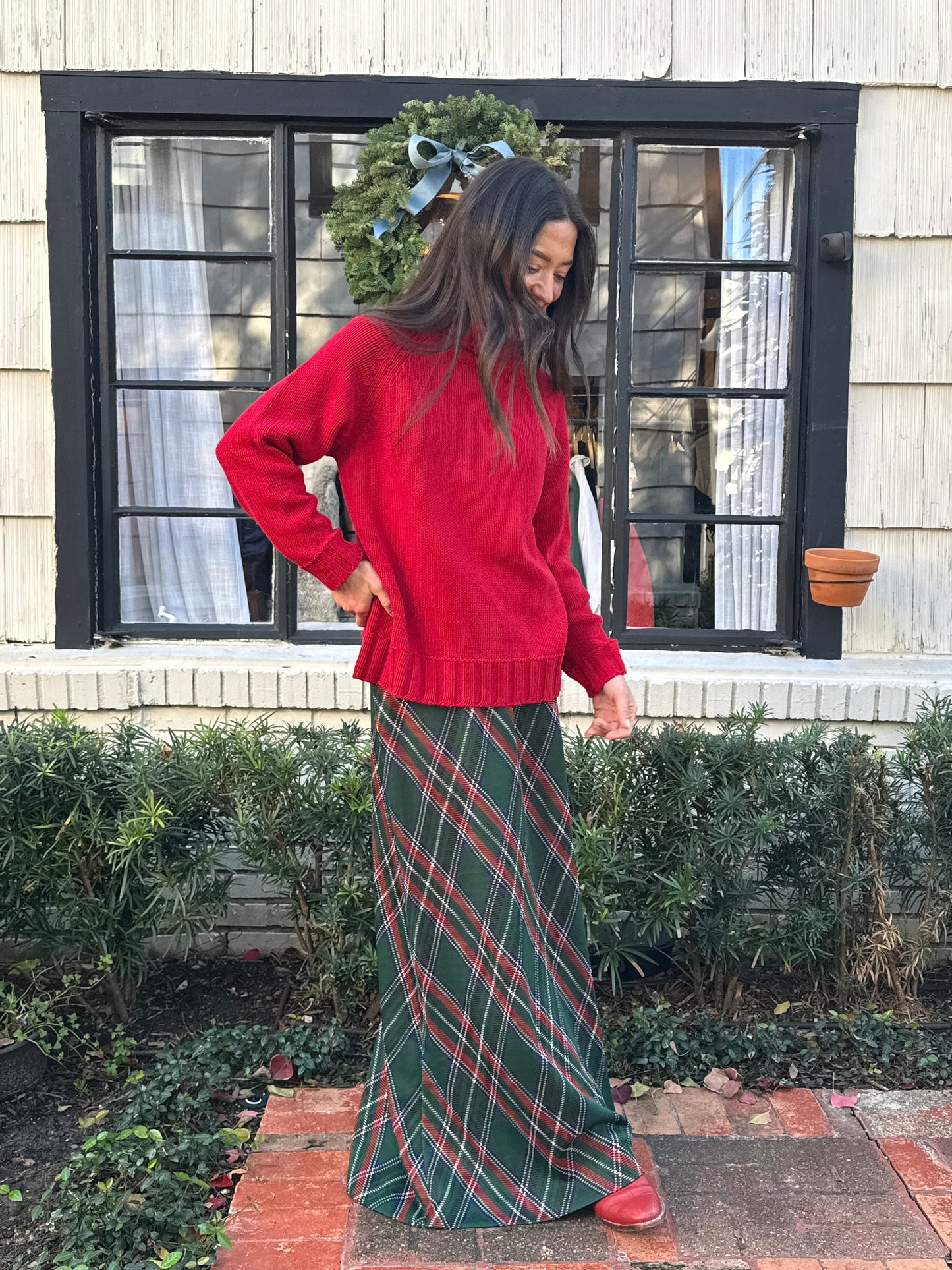 70s Green Tartan Stretch Maxi