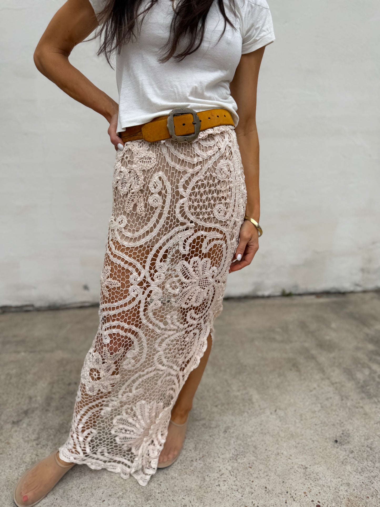 Beige Hand Crocheted Maxi