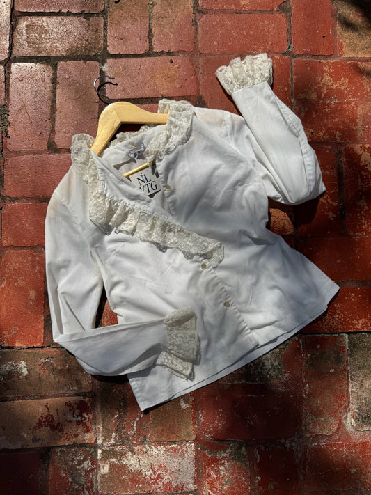 60s White Blouse with Lace Trim