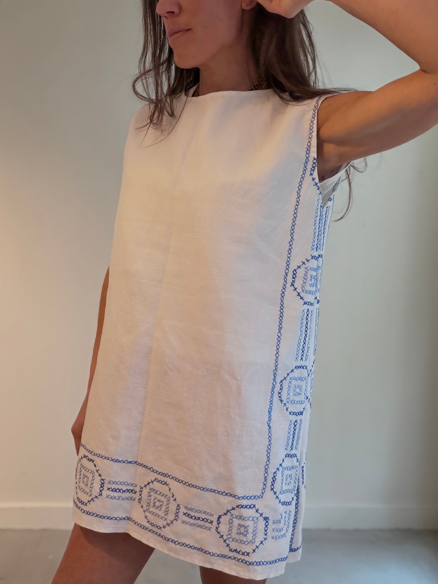 Blue Cross Stitch Mini Dress