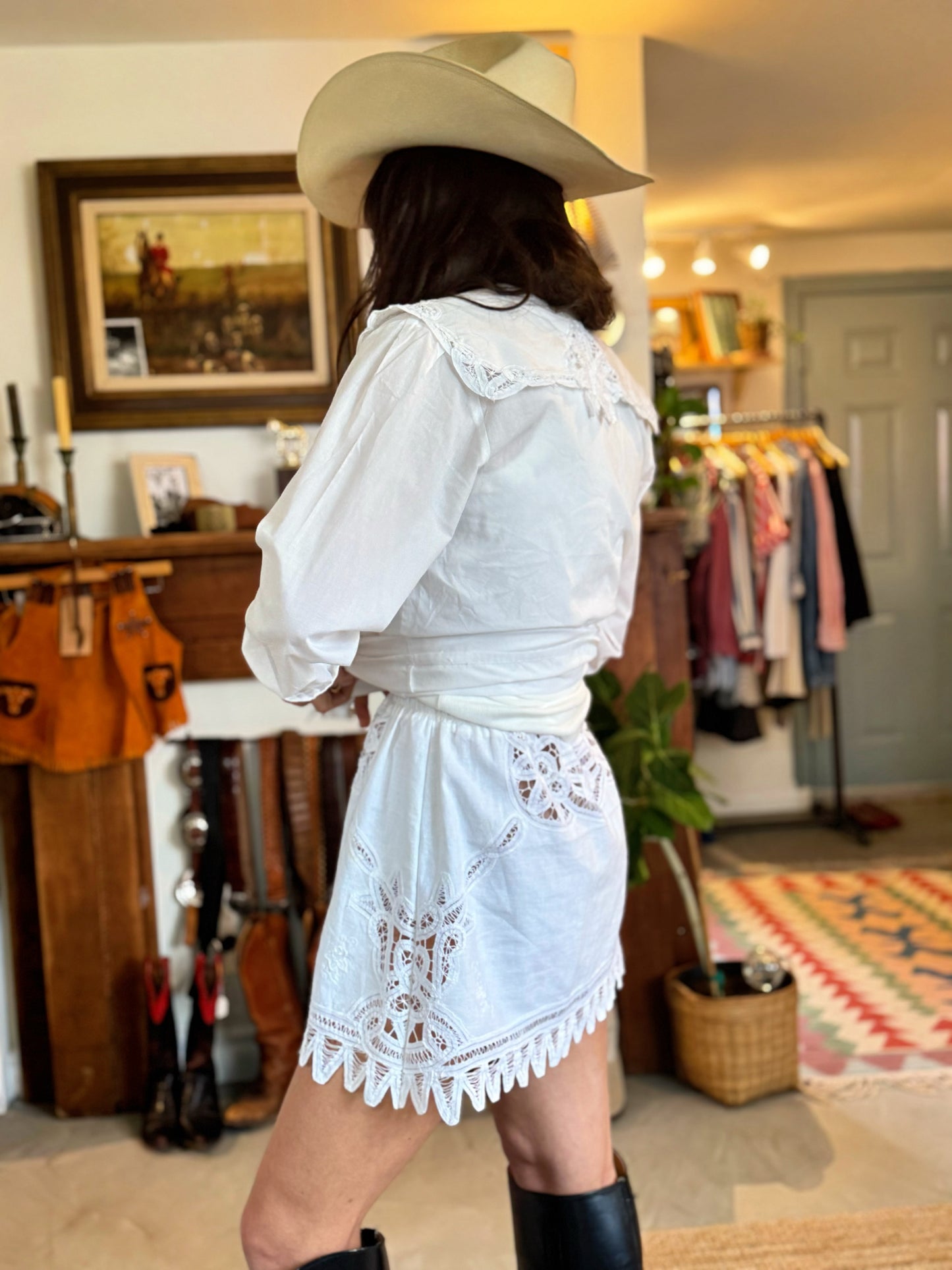 Linen and Lace Antique Euro Sham Mini Skirt