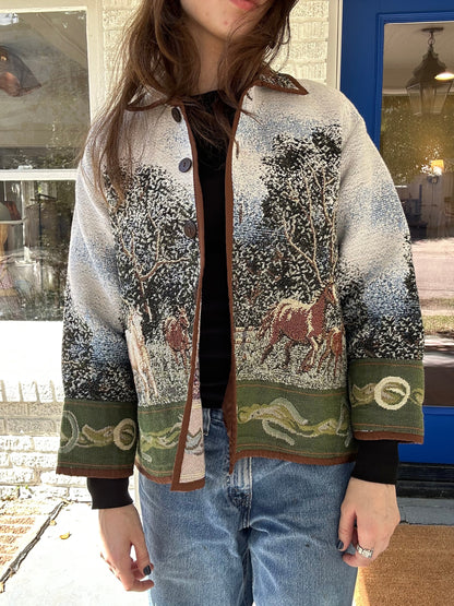 Vntg Equestrian Tapestry Jacket