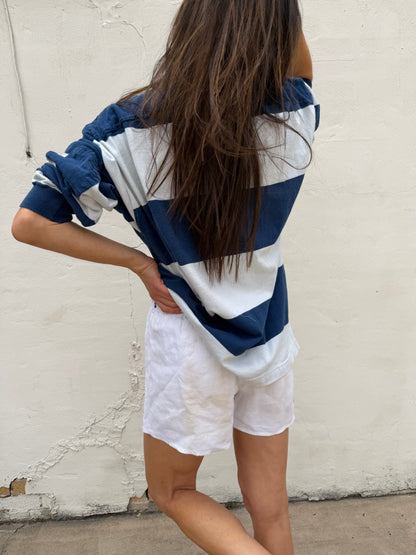 White Linen w/ Blue Tablecloth Shorts
